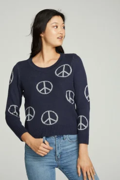 Chaser Brand All Over Peace Intarsia Sweater Clearance