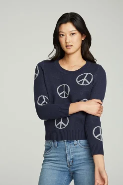 Chaser Brand All Over Peace Intarsia Sweater Clearance
