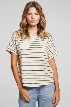 Chaser Brand Amber Black And Sand Stripe Tee Best