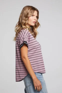 Chaser Brand Amber Stripe Mix Tee New