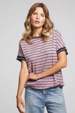 Chaser Brand Amber Stripe Mix Tee New