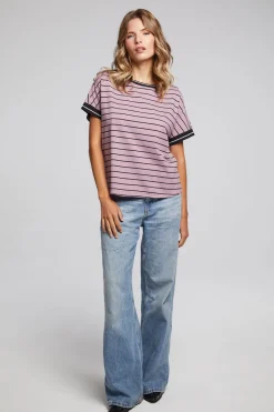 Chaser Brand Amber Stripe Mix Tee New