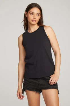 Chaser Brand Basic Black Slit Tank Best Sale