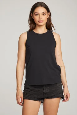 Chaser Brand Basic Black Slit Tank Best Sale