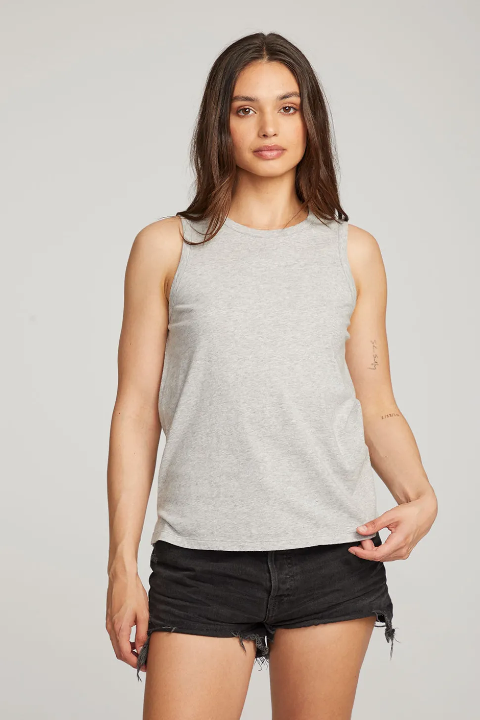 Chaser Brand Basic Heather Grey Slit Tank New