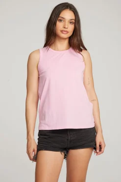 Chaser Brand Basic Pastel Lavender Slit Tank Discount
