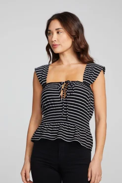 Chaser Brand Bayshore Tank Top - Black And White Stripe Discount