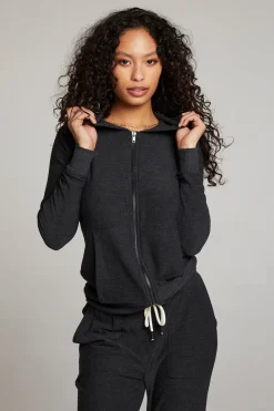Chaser Brand Black Long Sleeve Raglan Zip Up Hoodie Online