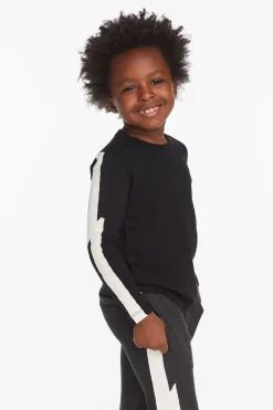 Chaser Brand Bolt Crew Neck Licorice Long Sleeve Tee Flash Sale