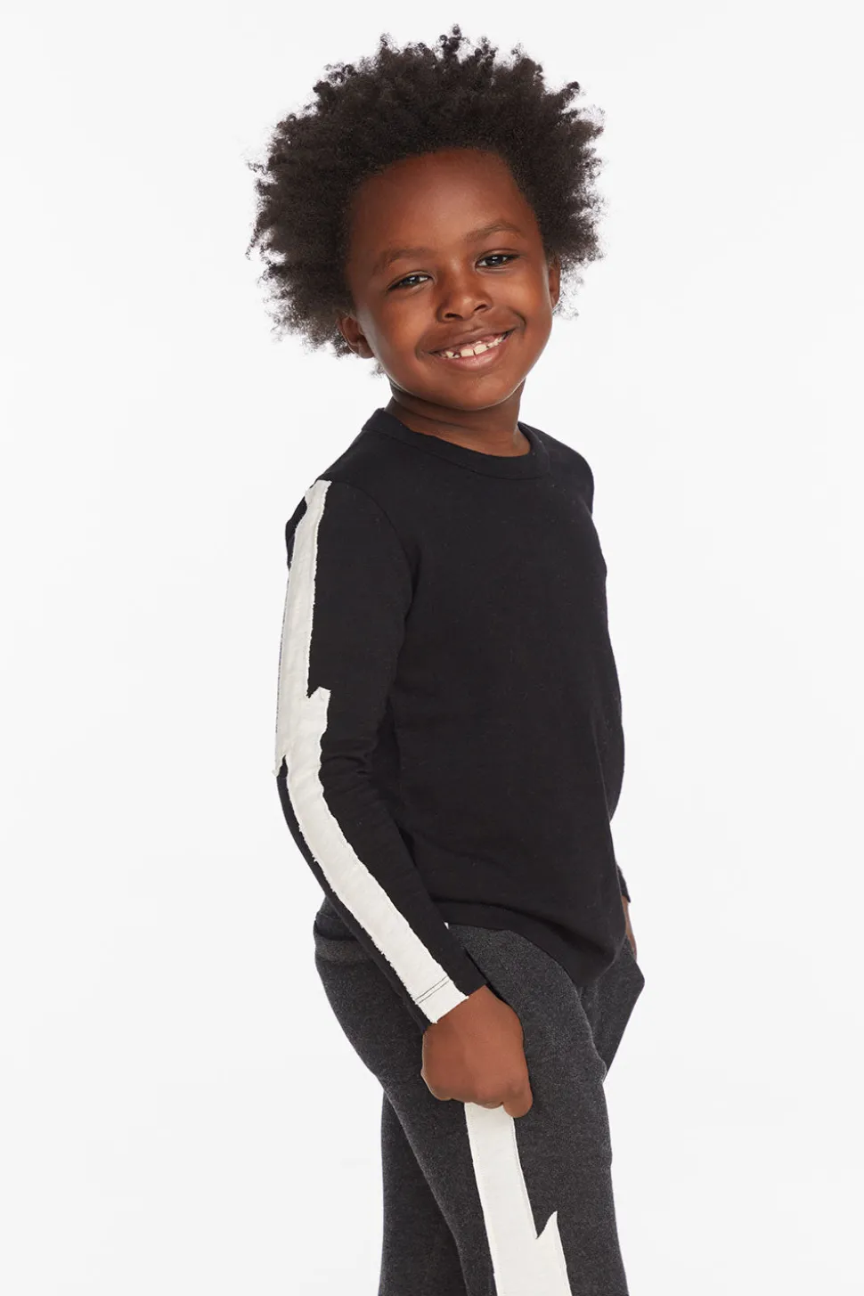 Chaser Brand Bolt Crew Neck Licorice Long Sleeve Tee Flash Sale