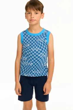 Chaser Brand Boy's Checkered Shark Recycled Vintage Jersey Tank Fashion
