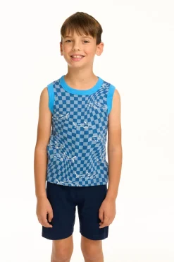 Chaser Brand Boy's Checkered Shark Recycled Vintage Jersey Tank Fashion