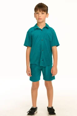 Chaser Brand Boy's Lake Green Terry Cloth Button Down Collared Shirt Store