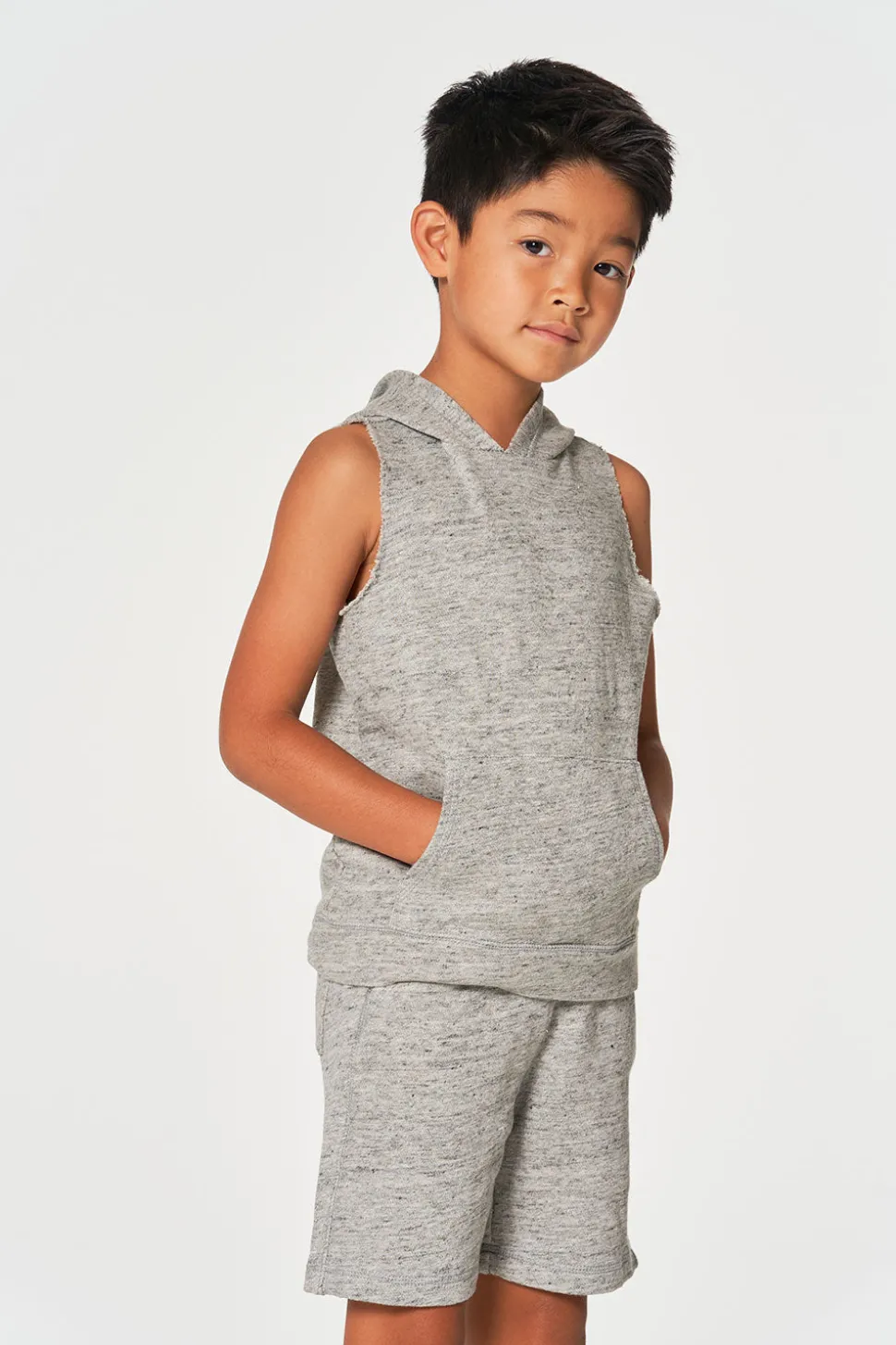 Chaser Brand Boys Linen French Terry Sleeveless Muscle Pullover Hoodie Flash Sale