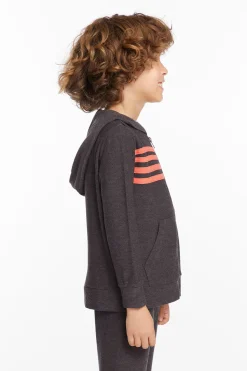 Chaser Brand Boys Vintage Black Zip Up Hoodie With Strapping Sale