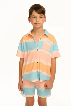 Chaser Brand Boy's Wavy Stripe Collared Button Down Shirt New