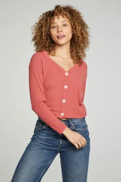 Chaser Brand Button Down Cropped Long Sleeve Cardigan Shop