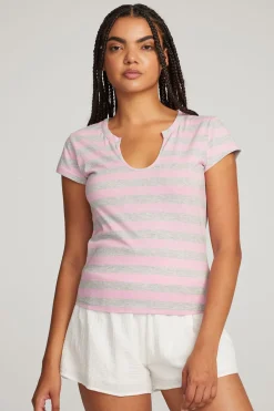 Chaser Brand Chandler Pastel Lavender Stripe Tee Sale