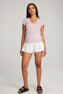 Chaser Brand Chandler Pastel Lavender Stripe Tee Sale
