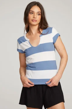 Chaser Brand Chandler Vintage Blue Stripe Tee Hot