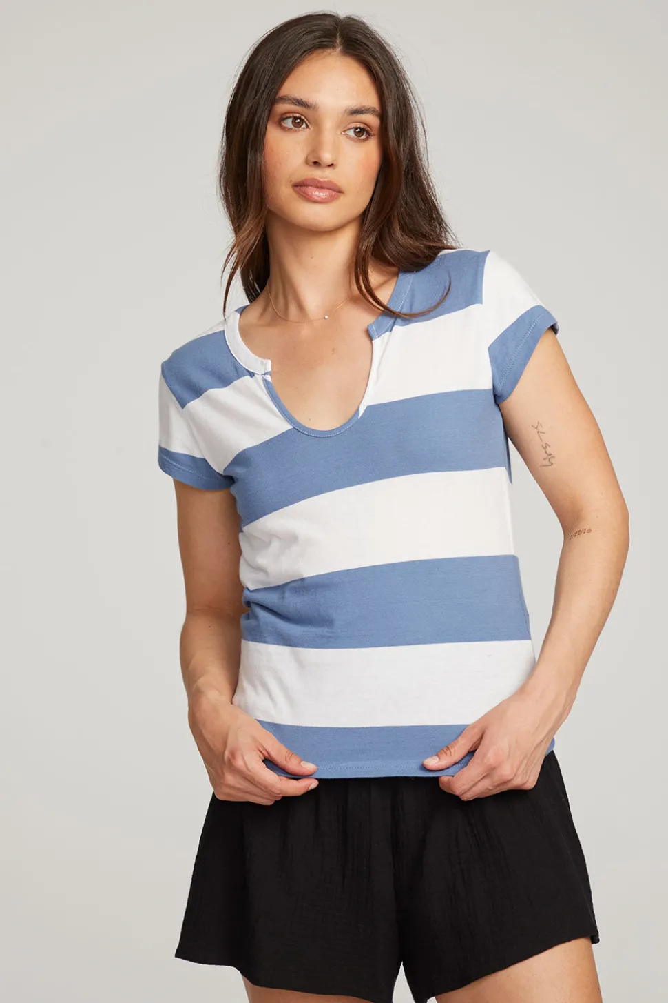Chaser Brand Chandler Vintage Blue Stripe Tee Hot