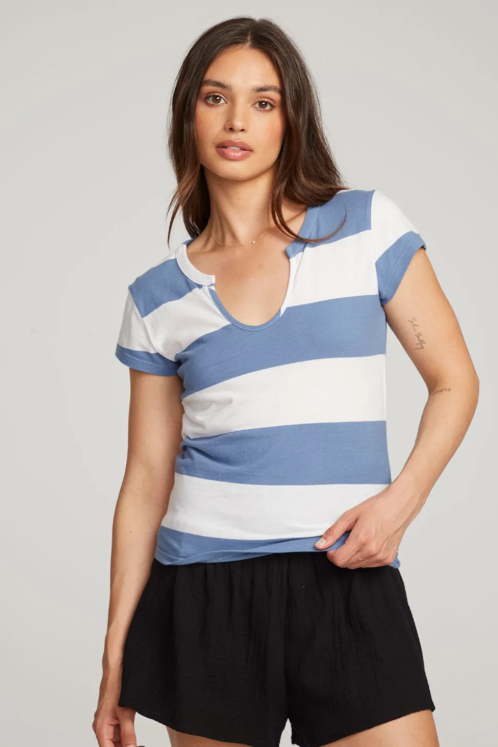 Chaser Brand Chandler Vintage Blue Stripe Tee Hot