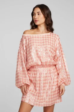 Chaser Brand Cooper Long Sleeve Mini Dress Embellished Check Store