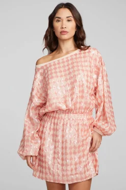 Chaser Brand Cooper Long Sleeve Mini Dress Embellished Check Store