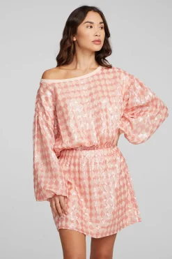 Chaser Brand Cooper Long Sleeve Mini Dress Embellished Check Store