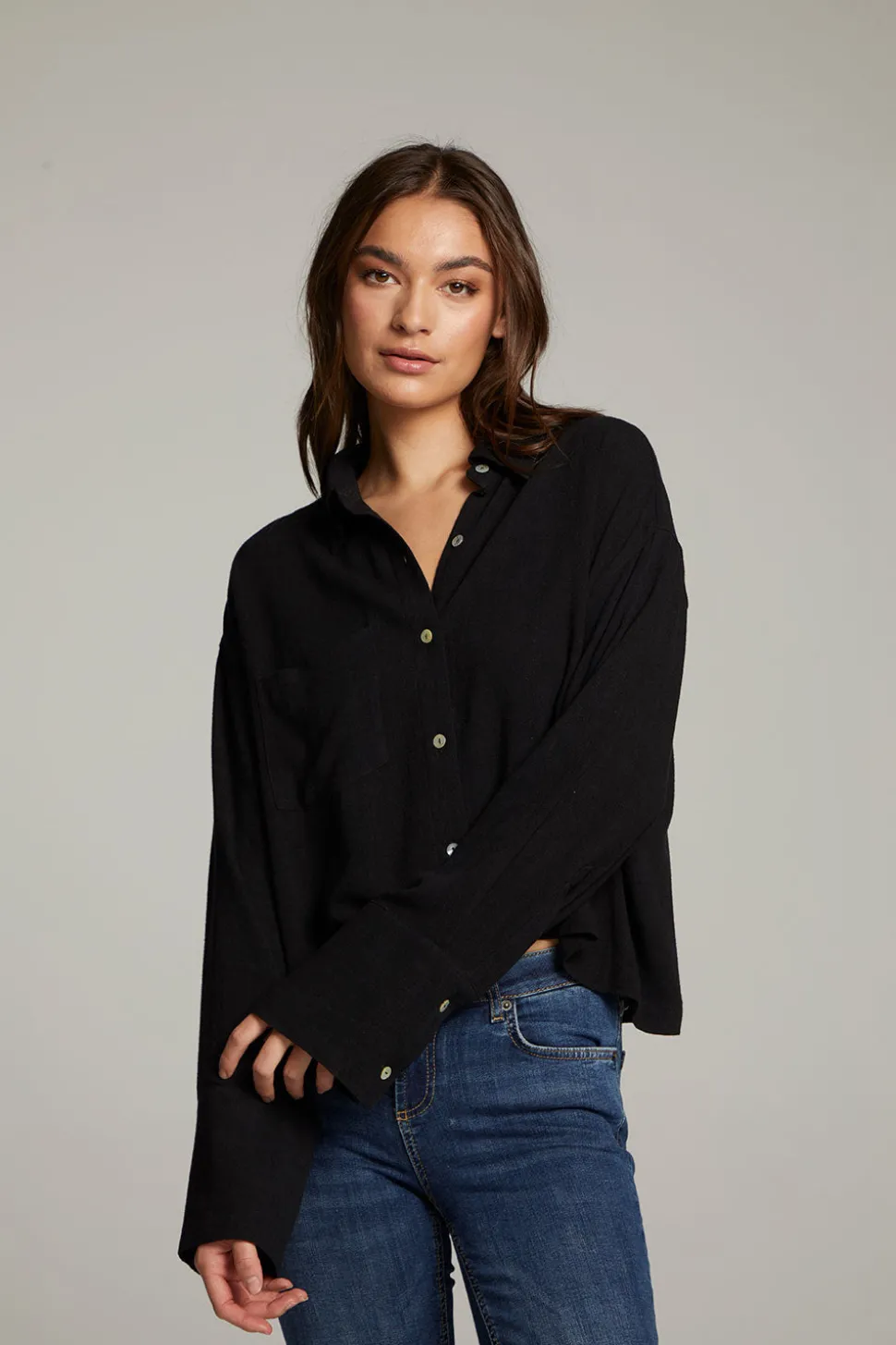 Chaser Brand Coral True Black Button Up Top New