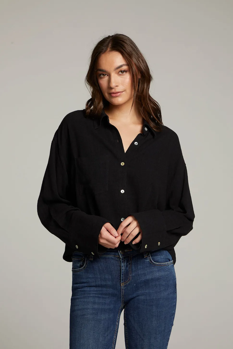 Chaser Brand Coral True Black Button Up Top New
