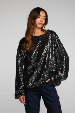 Chaser Brand Cotton Fleece Allover Sequin Crewneck Pullover Best
