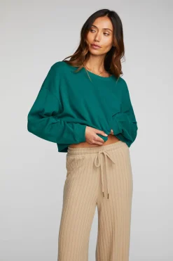 Chaser Brand Cotton Fleece Cropped Crewneck Pullover With Rib Store