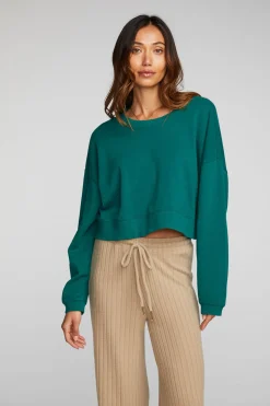 Chaser Brand Cotton Fleece Cropped Crewneck Pullover With Rib Store