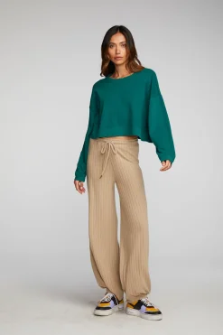 Chaser Brand Cotton Fleece Cropped Crewneck Pullover With Rib Store
