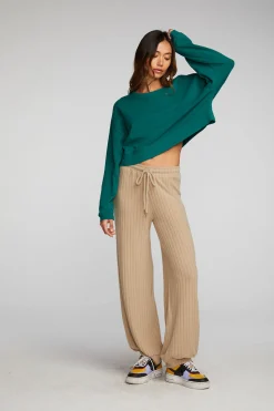 Chaser Brand Cotton Fleece Cropped Crewneck Pullover With Rib Store