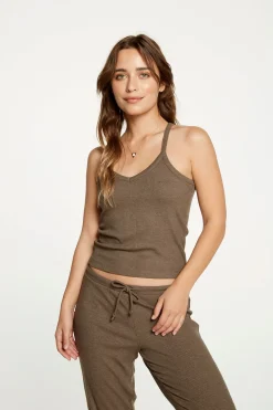 Chaser Brand Cozy Rib Cropped Double V Cami Sale