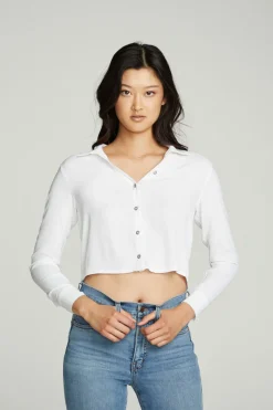 Chaser Brand Cropped Long Sleeve Button Down Shirt Hot