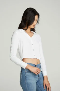 Chaser Brand Cropped Long Sleeve Button Down Shirt Hot