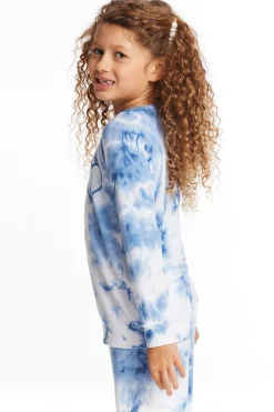 Chaser Brand Denim Tie Dye Heart Girls Cozy Knit Raglan Pullover Clearance