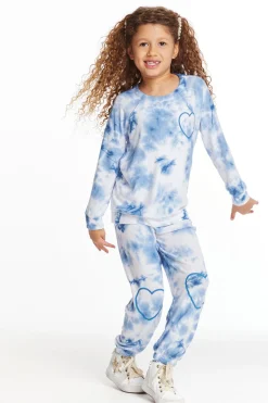 Chaser Brand Denim Tie Dye Heart Girls Cozy Knit Raglan Pullover Clearance