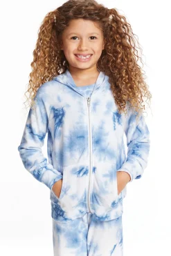 Chaser Brand Denim Tie Dye Heart Girls Cozy Knit Hoodie Online
