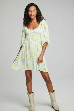 Chaser Brand Dolce Mini Dress - Baby Blue Daisy Floral Outlet