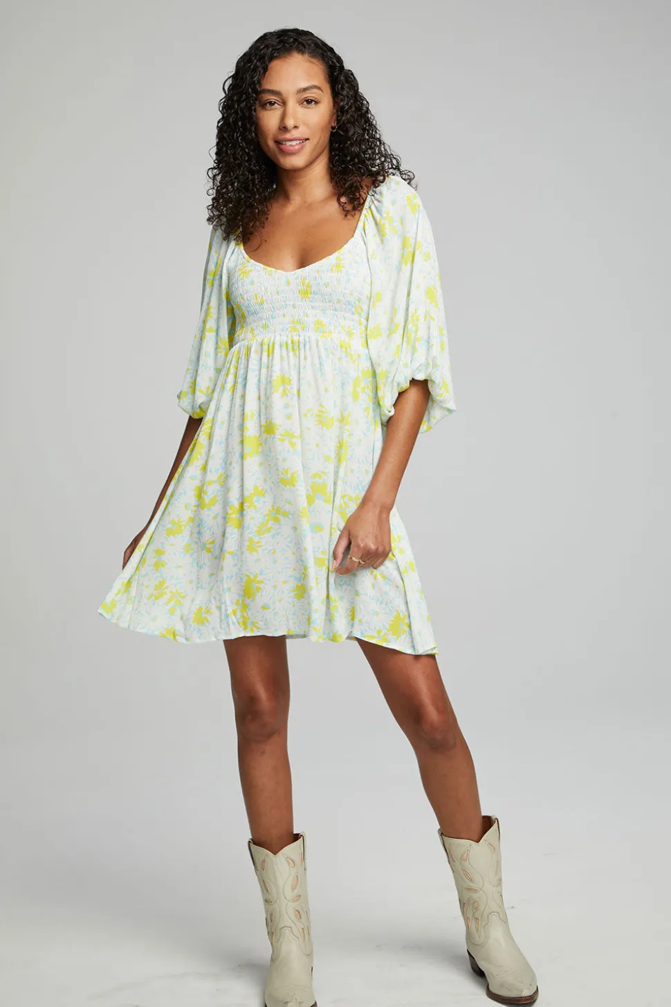Chaser Brand Dolce Mini Dress - Baby Blue Daisy Floral Outlet