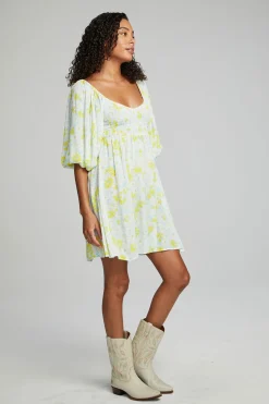 Chaser Brand Dolce Mini Dress - Baby Blue Daisy Floral Outlet