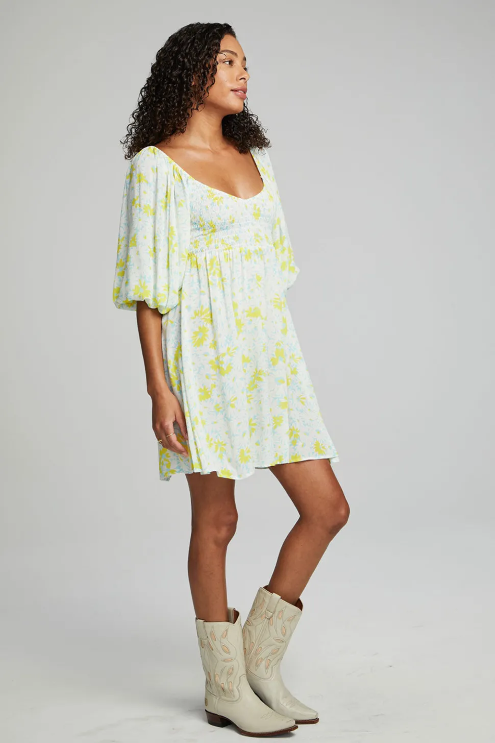 Chaser Brand Dolce Mini Dress - Baby Blue Daisy Floral Outlet