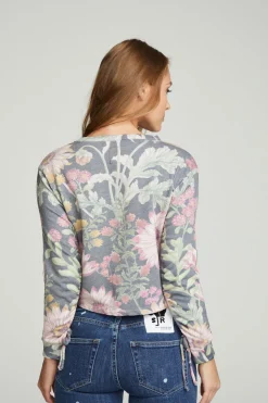 Chaser Brand Drawstring Shirred Long Sleeve Cropped Pullover Best Sale
