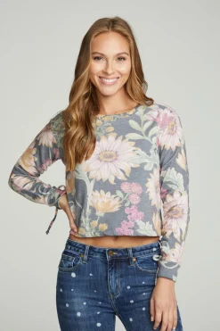 Chaser Brand Drawstring Shirred Long Sleeve Cropped Pullover Best Sale
