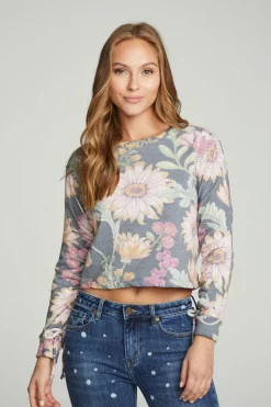 Chaser Brand Drawstring Shirred Long Sleeve Cropped Pullover Best Sale