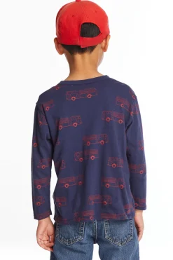 Chaser Brand Fire Trucks Boys Long Sleeve Crew Neck Tee Discount